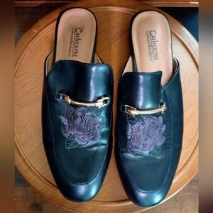 Catherine Malandrino Black Mules with Gold Accent